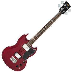 Vintage Bass VS4CR Dbl Cutaway, like VS6,1-MMHB, 1-HB PUP, Cherry Red