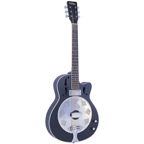 Vintage VRC800BK Electic/Acoustic Cutaway Resonator, Black, New, Free Shipping