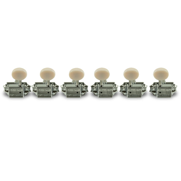 Kluson 3 Per Side Vintage Diecast Series Tuning Machines Chrome With Parchment Plastic Button